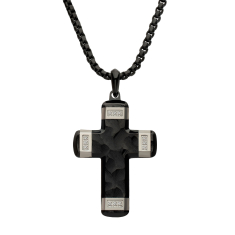 INOX Created White Sapphire Black Ion-Plated Stainless Steel Small Cross Pendant Necklace 1