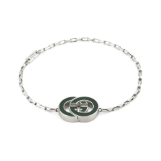 Gucci Green Enamel Sterling Silver Interlocking Charm Bracelet 1