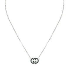 Gucci Green Enamel Sterling Silver Interlocking G Pendant Necklace 1