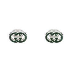 Gucci Interlocking G Green Enamel Sterling Silver Cufflinks 1
