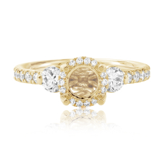 3/4ctw Diamond Halo Three-Stone 18k Yellow Gold Engagement Ring Setting 1
