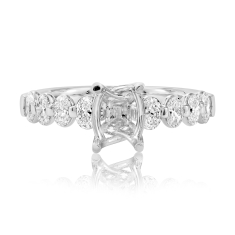 7/8ctw Oval Diamond Scalloped 18k White Gold Engagement Ring Setting 1