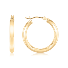 10k Yellow Gold Tube Hoop Earrings, 3x25mm 1