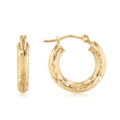 10k Yellow Gold Diamond-Cut Tube Hoop Earrings, 3x15mm 1