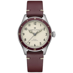 Hamilton Khaki Aviation Pilot Pioneer Auto White Dial Burgundy Leather Strap Watch 38mm - H76265810 1
