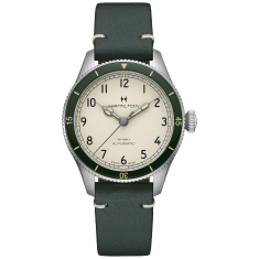 Hamilton Khaki Aviation Pilot Pioneer Auto White Dial Green Leather Strap Watch 38mm - H76255810 1