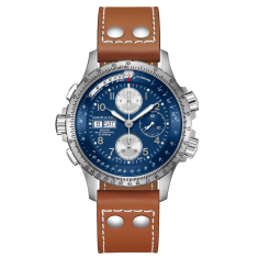 Hamilton Khaki Aviation X-Wind Auto Chrono Blue Dial Leather Strap Watch 44mm - H77506540 1