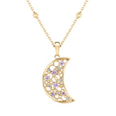 Wicked Glinda Created Pink Sapphire and Created White Sapphire Gold Vermeil Moon Pendant Necklace 1