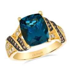 Le Vian® Deep Sea Blue Topaz™ 3/8ctw Nude Diamonds™ and Chocolate Diamonds® 14k Honey Gold® Ring 1