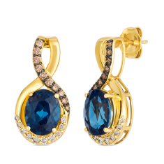 Le Vian® Deep Sea Blue Topaz™ 3/8ctw Nude Diamonds™ and Chocolate Diamonds® 14k Honey Gold® Earrings 1