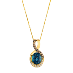 Le Vian® Deep Sea Blue Topaz™ 3/8ctw Nude Diamonds™ and Chocolate Diamonds® 14k Honey Gold® Pendant Necklace 1