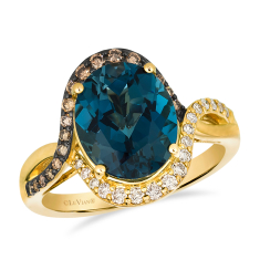 Le Vian® Deep Sea Blue Topaz™ 1/3ctw Nude Diamonds™ and Chocolate Diamonds® 14k Honey Gold® Ring 1