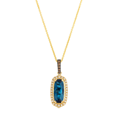 Le Vian® Deep Sea Blue Topaz™ 1/4ctw Nude Diamonds™ and Chocolate Diamonds® 14k Honey Gold® Pendant Necklace 1