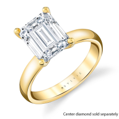 Sylvie Emerald Cut 14k Yellow Gold Wide Band Solitaire Engagement Ring Setting - Mila 1