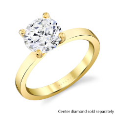 Sylvie Round Cut 14k Yellow Gold Wide Band Solitaire Engagement Ring Setting - Haven 1