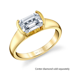 Sylvie Shell Auranova East to West Half Bezel 14k Yellow Gold Solitaire Engagement Ring Setting - Hollyn 1