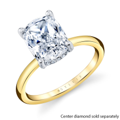 Sylvie Cushion Cut Solitaire 1/5ctw Diamond Hidden Halo 14k Yellow Gold Engagement Ring Setting - Elin 1