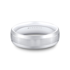 Men's Sylvie 14k White Gold 6.5mm Heritage Brushed Center Band - Ezra 1