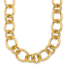 14k Yellow Gold 16mm Polished and Satin Circle and Oval Link Necklace 1