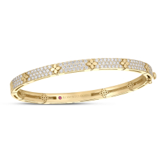 Roberto Coin Love in Verona 1 3/8ctw Pave Diamond and Polished Flower Narrow Bangle Bracelet 1