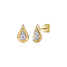 Gabriel & Co. 1/4ctw Diamond 14k Yellow and White Gold Teardrop Stud Earrings 1