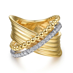 Gabriel & Co. 1/3ctw Diamond 14k Yellow and White Gold Bujukan Criss Cross Ring 1