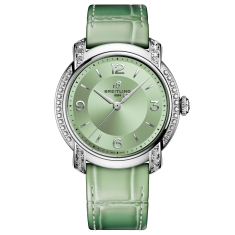 Breitling Lady Premier Automatic 36 Sage Green Dial Lab Grown Diamond Leather Strap Watch 36mm - A10310671L1P1 1
