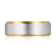 A.JAFFE Expandable™ Two-Tone 8mm 14k White Gold Satin Band with 14k Yellow Gold High Polish Beveled Edges Wedding Band - Size 11 1