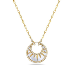 Bassali Mother-of-Pearl and 1/4ctw Diamond 14k Yellow Gold Sun Necklace 1