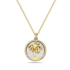 Bassali Mother-of-Pearl and 1/10ctw Diamond 14k Yellow Gold Palm Tree Necklace 1