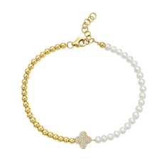 Bassali  Freshwater Cultured Pearl and 1/6ctw Diamond 14k Yellow Gold Bracelet 1