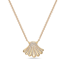 Bassali 1/6ctw Diamond 14k Yellow Gold Shell Pendant Necklace 1