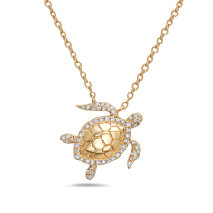Bassali 1/6ctw Diamond 14k Yellow Gold Turtle Pendant Necklace 1