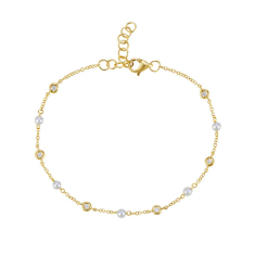 Bassali Freshwater Cultured Pearl and 1/10ctw Diamond 14k Yellow Gold Station Bracelet 1