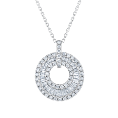 3/4ctw Baguette and Round Diamond 14k White Gold Circle Pendant Necklace - Classic Collection 1