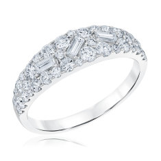 1ctw Baguette and Round Diamond 14k White Gold Cluster Ring - Classic Collection 1