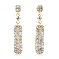3/4ctw Baguette and Round Diamond 14k Yellow Gold Drop Earrings - Classic Collection 1