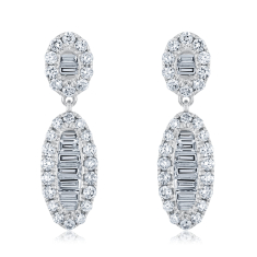 3/4ctw Baguette and Round Diamond 14k White Gold Drop Earrings - Classic Collection 1