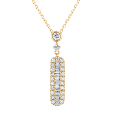 3/8ctw Baguette and Round Diamond 14k Yellow Gold Pendant Necklace - Classic Collection 1