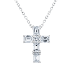 5/8ctw Emerald Diamond 14k White Gold Cross Pendant Necklace - Classic Collection 1