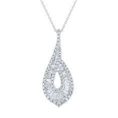 1 1/6ctw Baguette and Round Diamond 14k White Gold Pendant Necklace - Classic Collection 1
