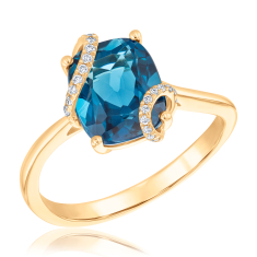 Cushion London Blue Topaz and 1/15ctw Diamond 14k Yellow Gold Ring - Watercolor Collection 1