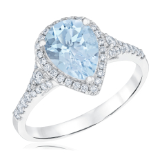 Pear Aquamarine and 1/3ctw Diamond 14k White Gold Halo Ring - Watercolor Collection 1