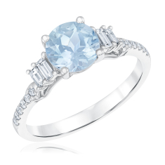 Round Aquamarine and 1/4ctw Diamond 14k White Gold Ring - Watercolor Collection 1