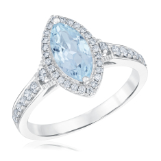 Marquise Aquamarine and 1/3ctw Diamond 14k White Gold Halo Ring - Watercolor Collection 1