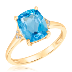 Cushion Swiss Blue Topaz and Diamond Accent 14k Yellow Gold Ring - Watercolor Collection 1