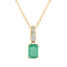 Emerald and 1/20ctw Diamond 14k Yellow Gold Pendant Necklace - Watercolor Collection 1