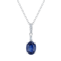 Blue Sapphire and 1/10ctw Diamond 14k White Gold Pendant Necklace - Watercolor Collection 1