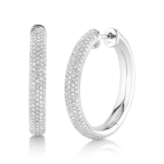 Shy Creation 3/4ctw Diamond Pave 14k White Gold Hoop Earrings 1