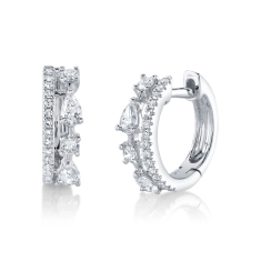 Shy Creation 3/8ctw Pear Diamond 14k White Gold Huggie Hoop Earrings 1